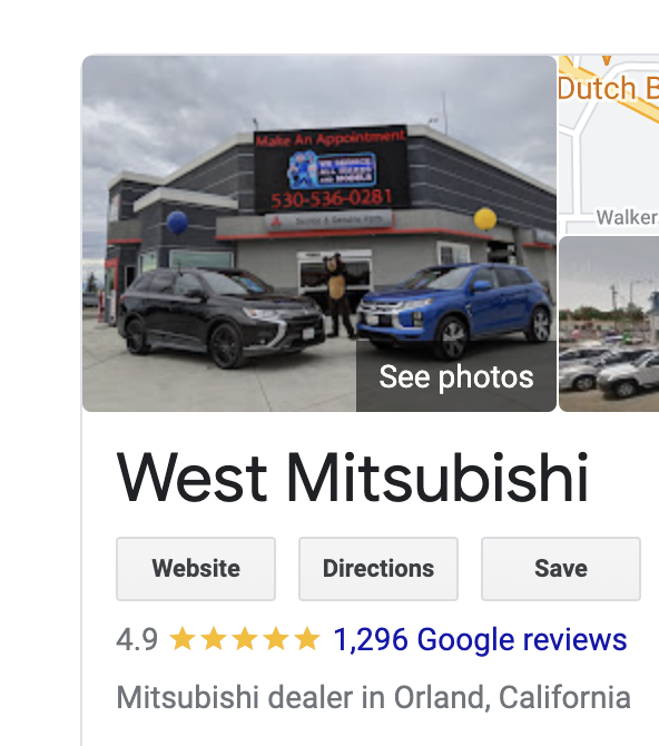 With nearly 1,300 google reviews to date, West Mitsubishi is rated 4.9 out of 5.  That is higher than any other dealership in the area!